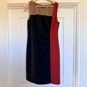 Vince Camuto Black, Tan, and Red Midi Dress